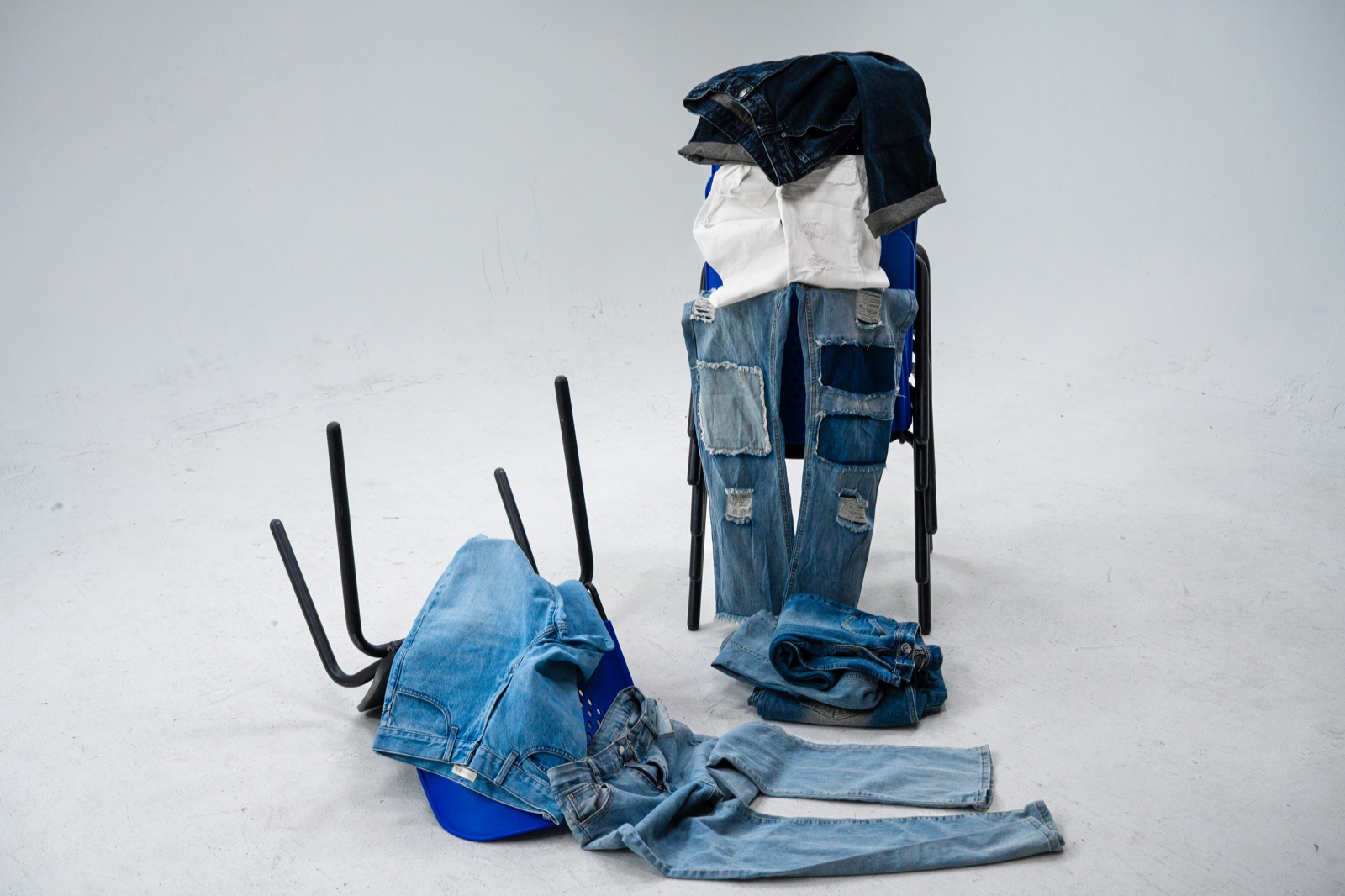 Donated denim arranged as raw material